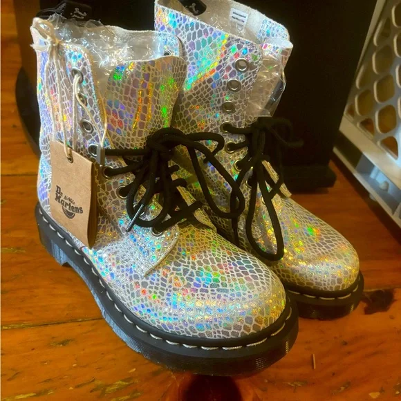 Sparkly Holo Doc Martens Jadon Hologram Leather Platform Boots In
